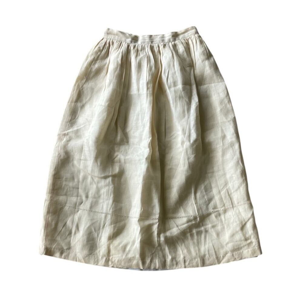 Irish Linen Pale Yellow Skirt Size 4 Below Knee Vintage Tea Bridgerton Twee LARP